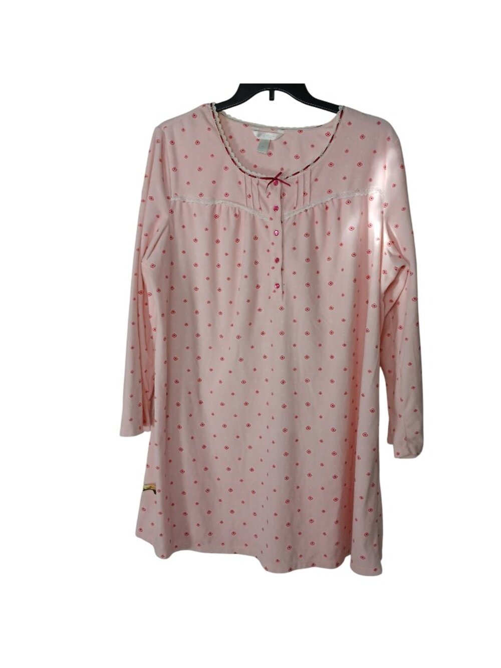 Adonna Pink Floral Long Sleeve Nightgown XXL Lace Trim Button Front Soft #I-8